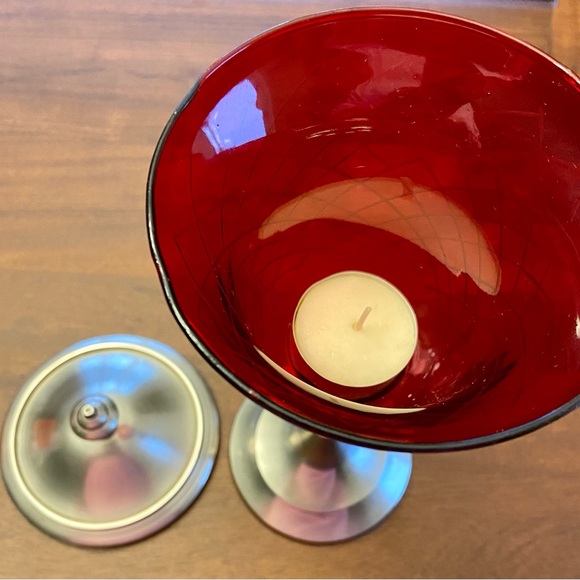 Stunning Pewter and Ted Glass Candle Holder - Picture 3 of 8